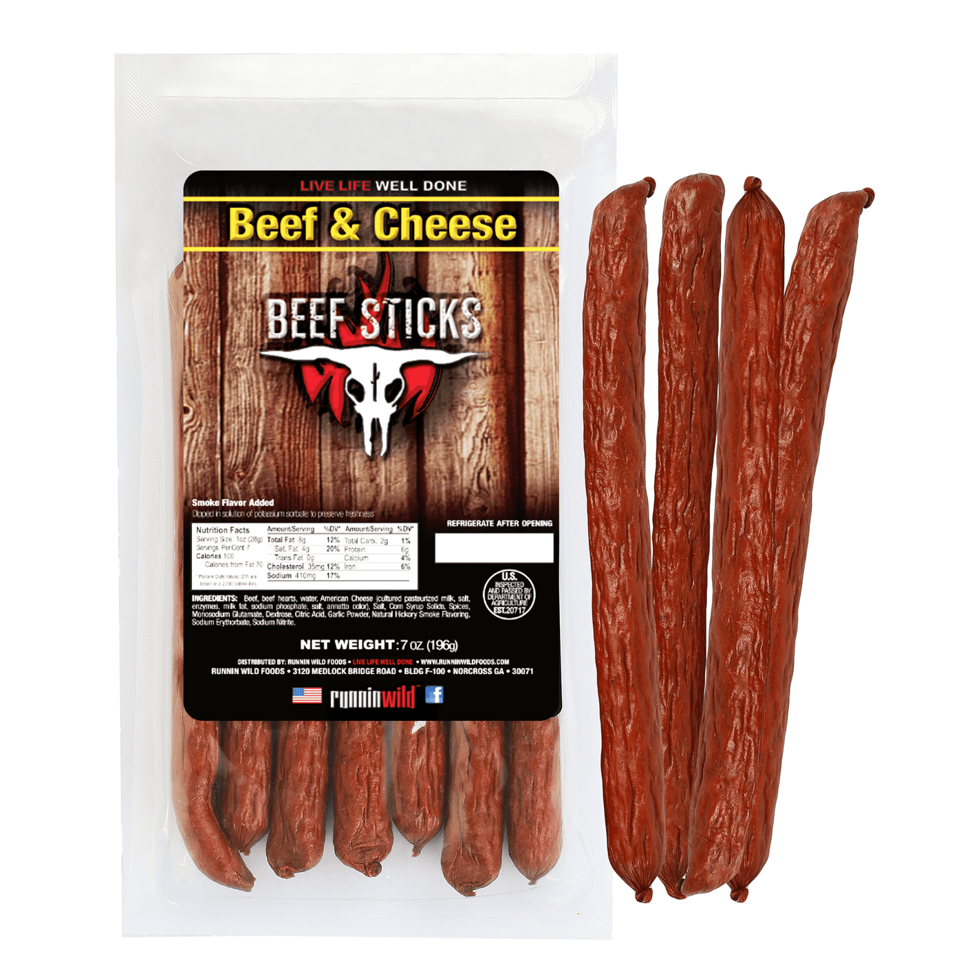 7oz Beef & Cheese Beef Sticks - Runnin Wild Foods