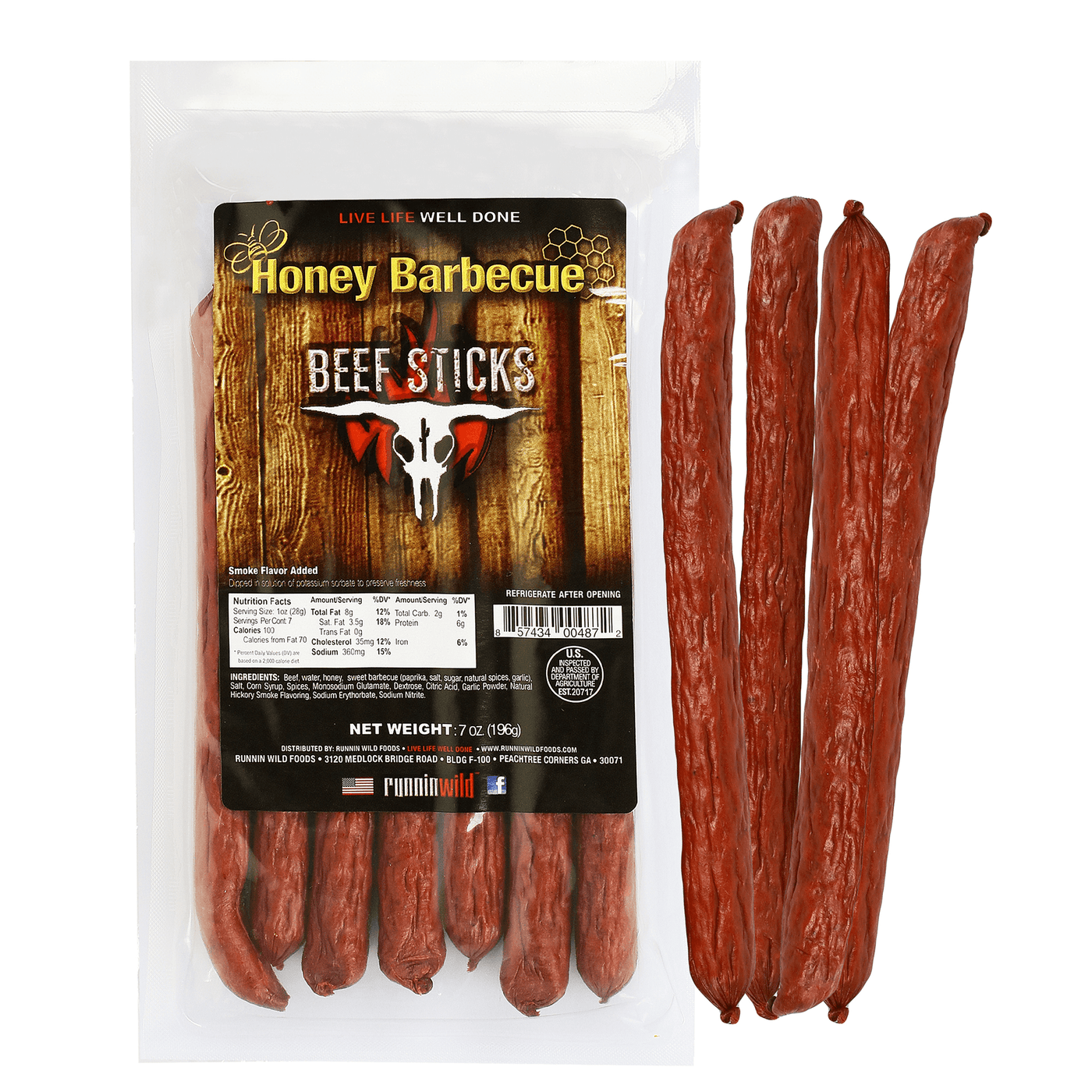 7oz Honey Barbecue Beef Sticks - Runnin Wild Foods