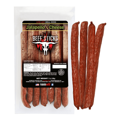 7oz Jalapeno Cheese Beef Sticks - Runnin Wild Foods