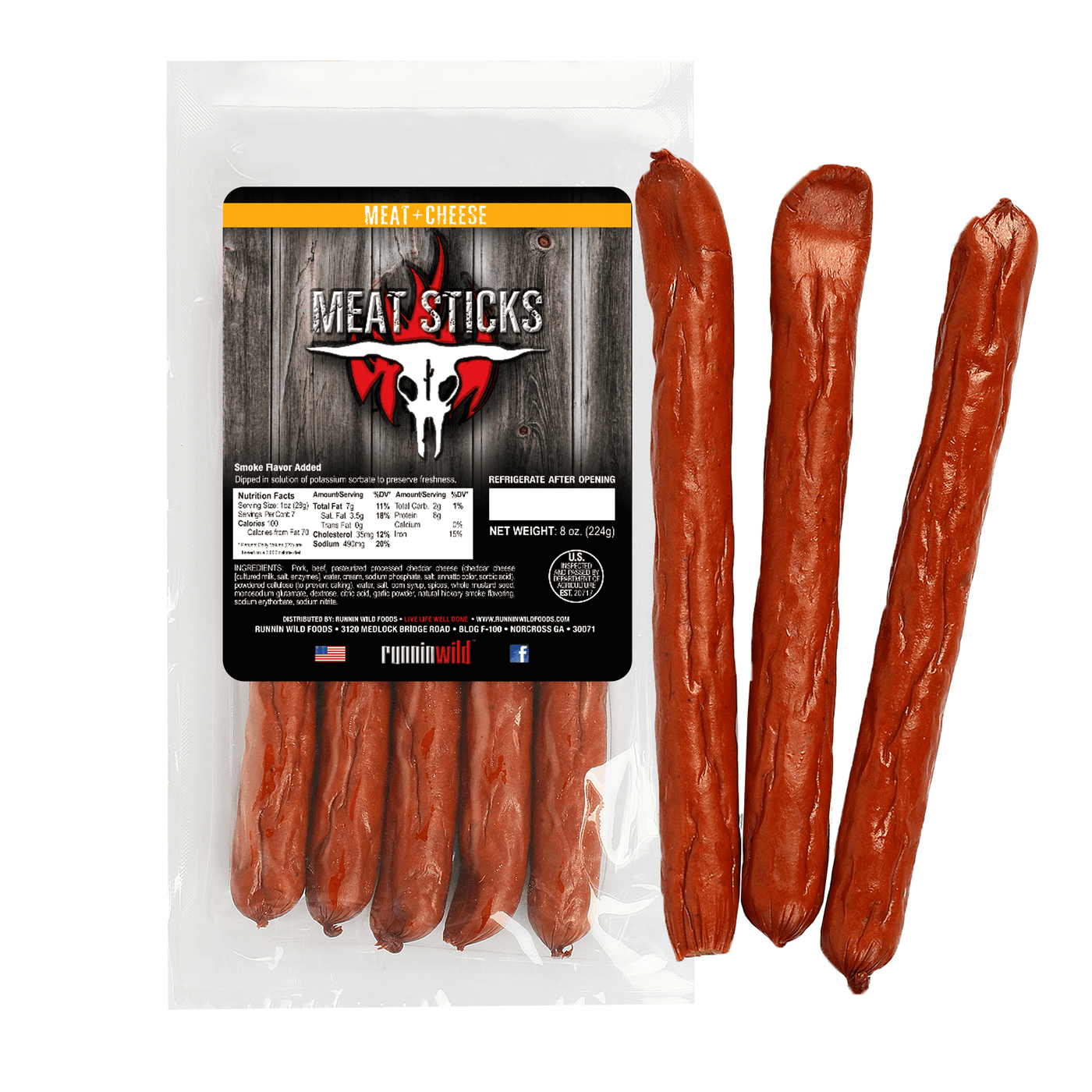 8oz Meat & Cheese Meat Sticks - Runnin Wild Foods